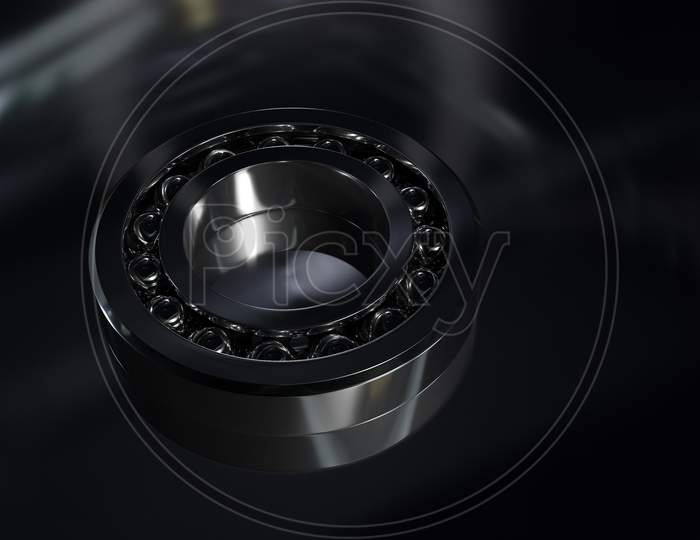 3D Illustration Metal Silver Ball Bearing With Balls On  Black  Isolated Background. Bearing Industrial. This Part Of The Car
