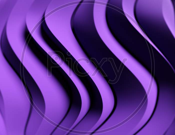 3D Illustration Of A Stereo Purple  Strip . Geometric Stripes Similar To Waves. Abstract  Yellow Glowing Crossing Lines Pattern