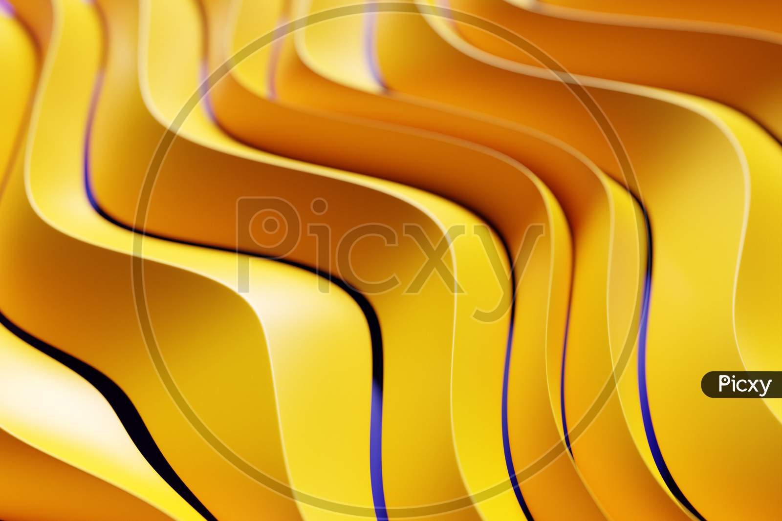 3D Illustration Of A Stereo Yellow  Strip . Geometric Stripes Similar To Waves. Abstract  Yellow Glowing Crossing Lines Pattern
