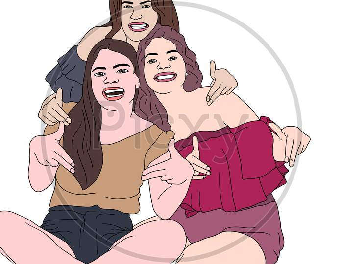 A Group Of Friends Having Fun, Group Dancing, Flat Colorful Illustration Of People For Friendship Day. Hand-Drawn Character Illustration Of Happy People.