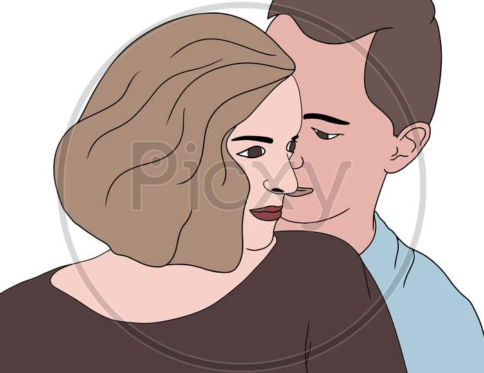 Couple Having A Beautiful Time, Cute Moment, Flat Colorful Illustration Of People For Friendship Day. Hand-Drawn Character Illustration Of Happy People.