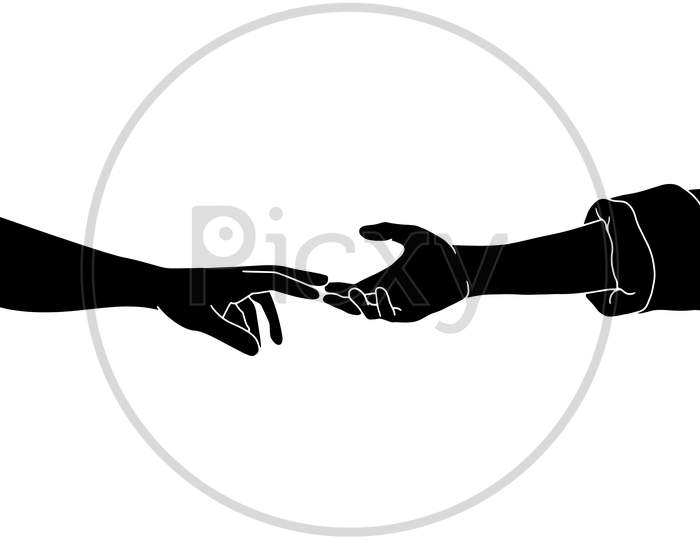 Hand Holding Gesture, The Silhouette Of People For Friendship Day. Hand-Drawn Character Illustration Of Happy People.