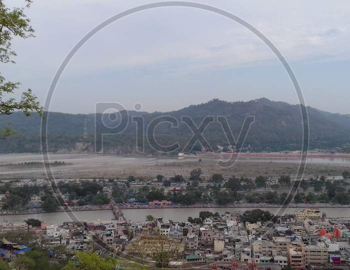 Cityscape or top view of Haridwar city.