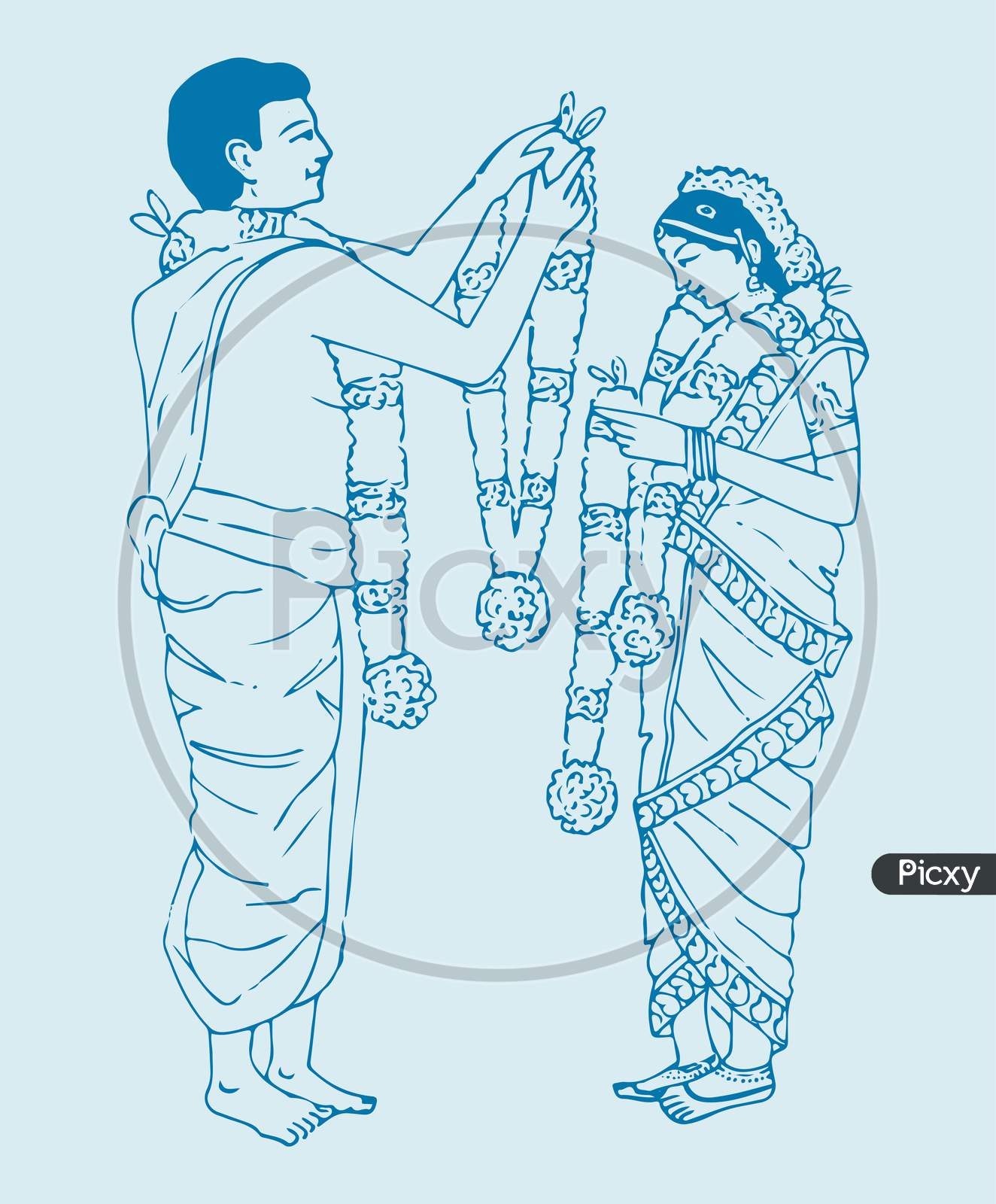 Indian bride black and white line drawing clip art. indian wedding wall  mural • murals woman, white, wedding | myloview.com