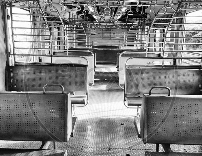 Mumbai Train compartment without people during COVID19 Lockdown in Maharashtra, India