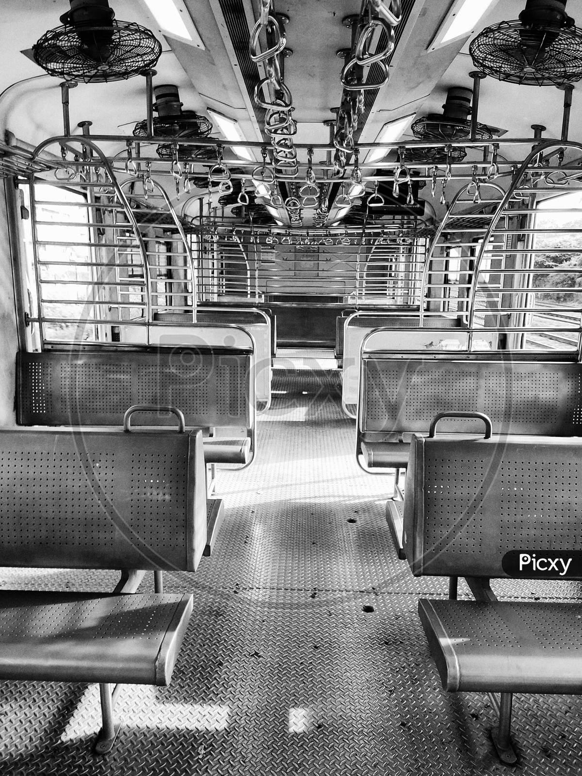 Mumbai Train compartment without people during COVID19 Lockdown in Maharashtra, India
