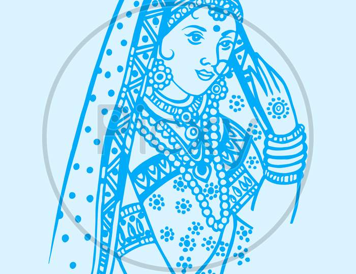Sketch of Indian Wedding card or marriage rituals editable outline illustration and design elements