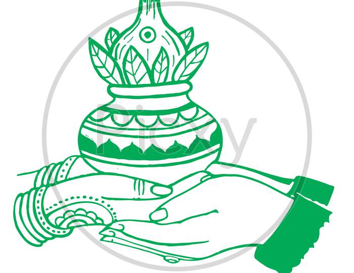 Sketch of Indian Wedding card or marriage rituals editable outline illustration and design elements