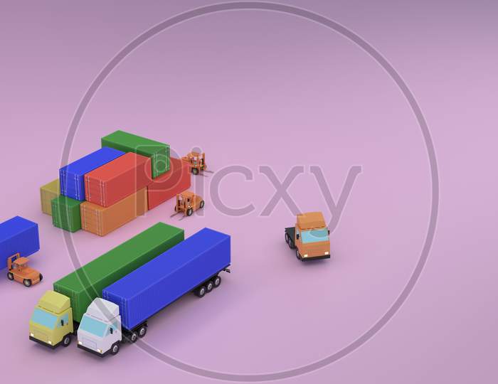 Forklift Carrying Cargo Container 3D Render Illustration