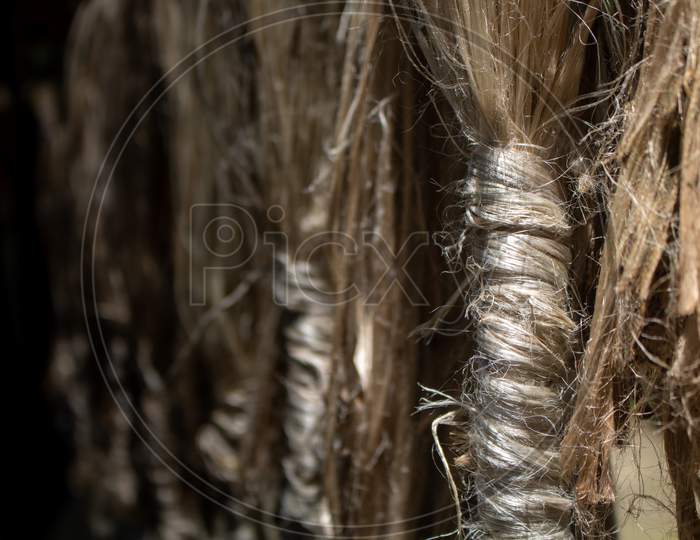 Image of The Wet Jute Is Being Dried In Rows. After The Jute Is Dried