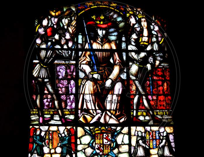 Medieval Warrior Stained Glass Window