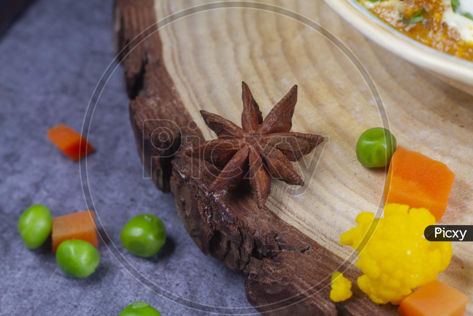 Star Anise On Wooden Background. Close Up And Selective Focus