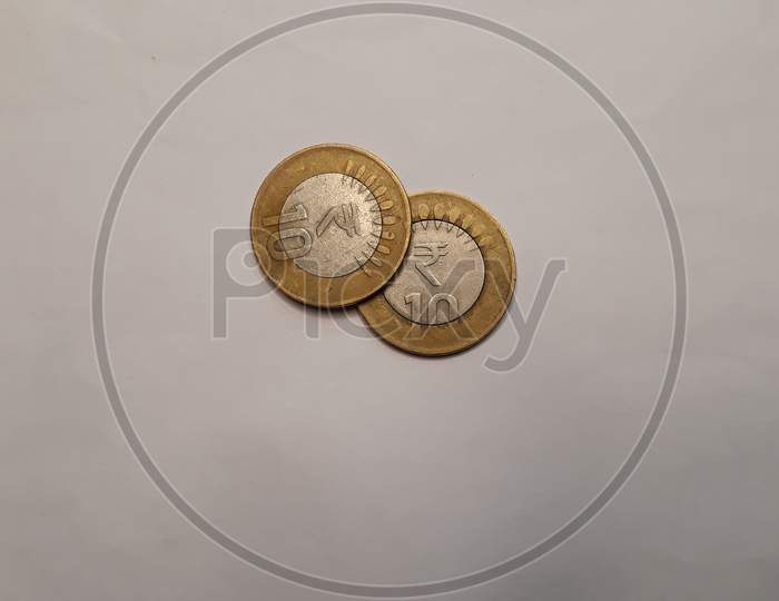 Indian rupees 10 coin on white background