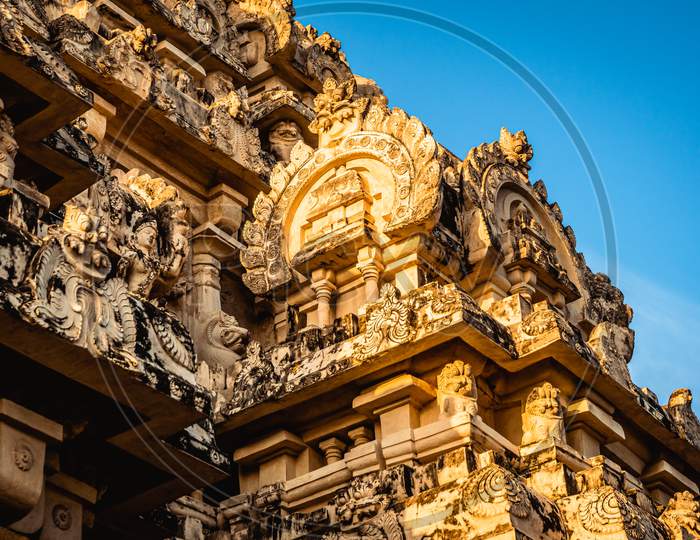 Beautiful Pallava architecture at The Kanchi Kailasanathar temple, Oldest Hindu temple in Kanchipuram, Tamil Nadu - South India