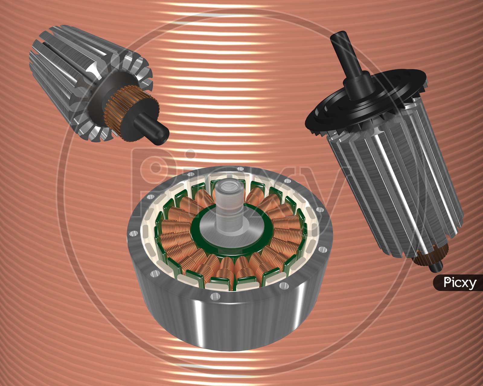 electrical motor armature 3d illustration