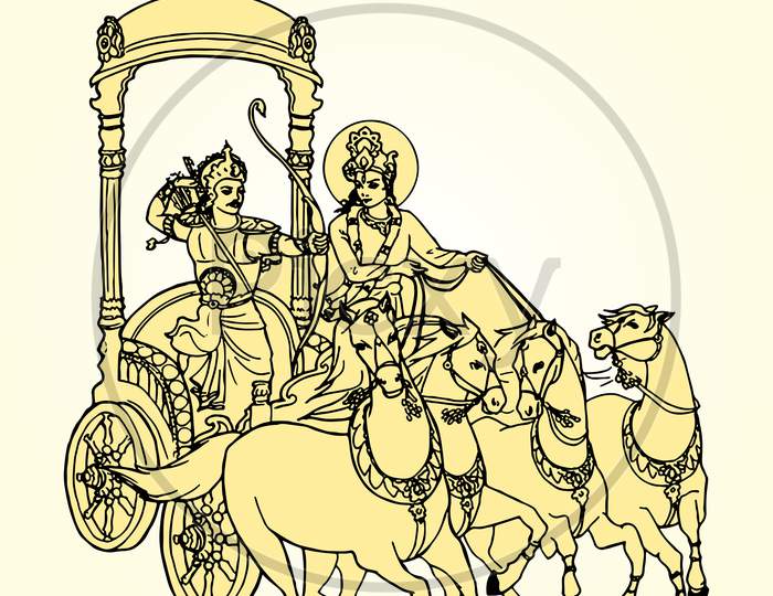 Sketch of Lord Krishna and Arjuna in a Horse Chariot and Scenes of  Kurukshetra War in the Hindu Epic Mahabharat Editable Outline Stock Vector  - Illustration of element, lord: 225645119