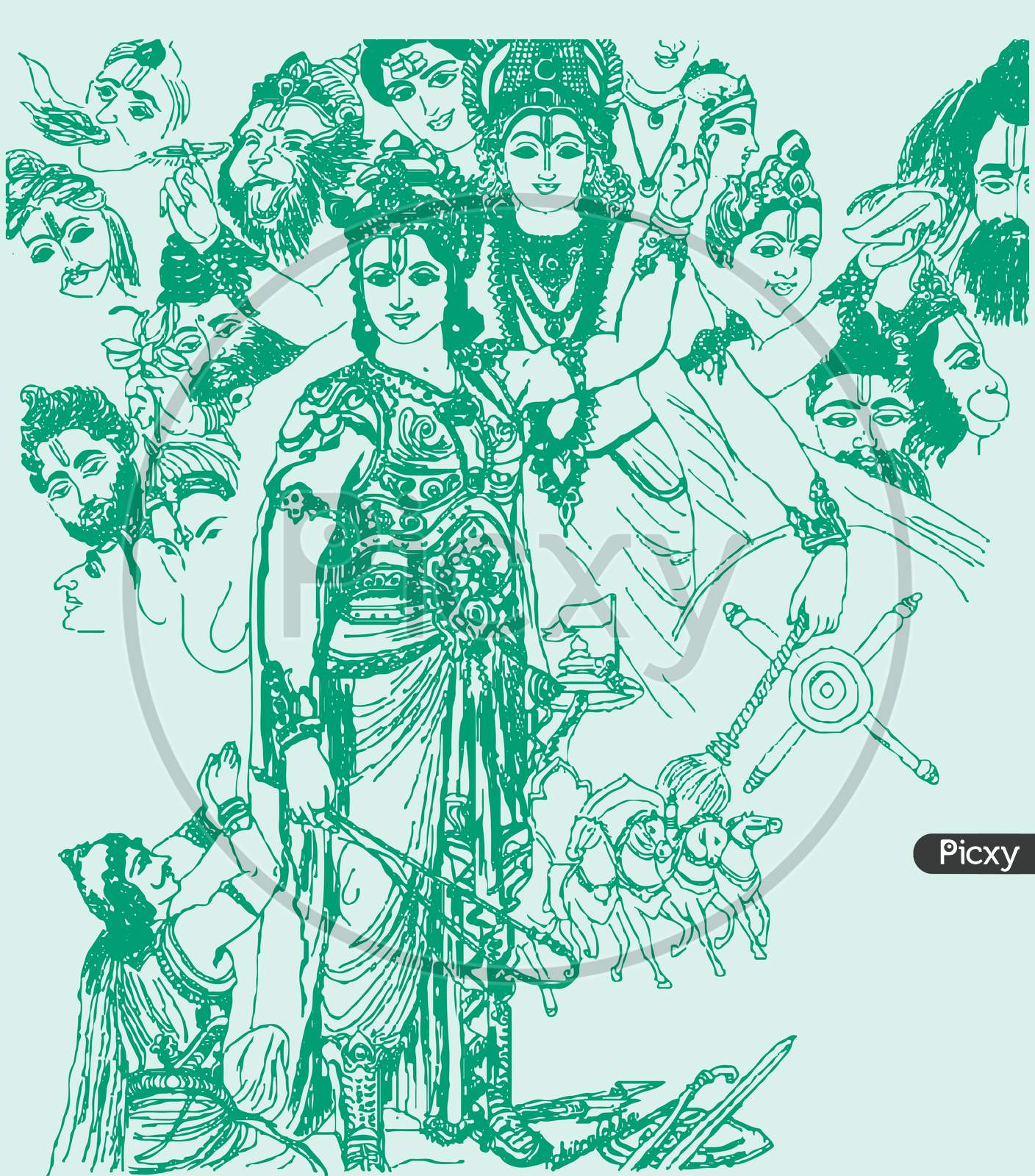 God Image Black Krishna Mahabharata Painting With Pen, Size: A4