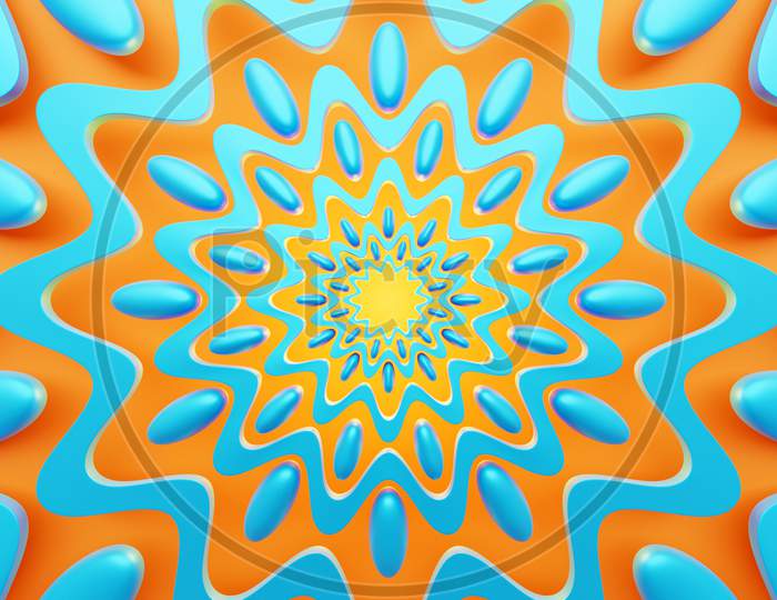3D Illustration  Close Up  Abstract Kaleidoscope Background. Beautiful  Orange And Blue Kaleidoscope Texture. Unique Kaleidoscope Design.