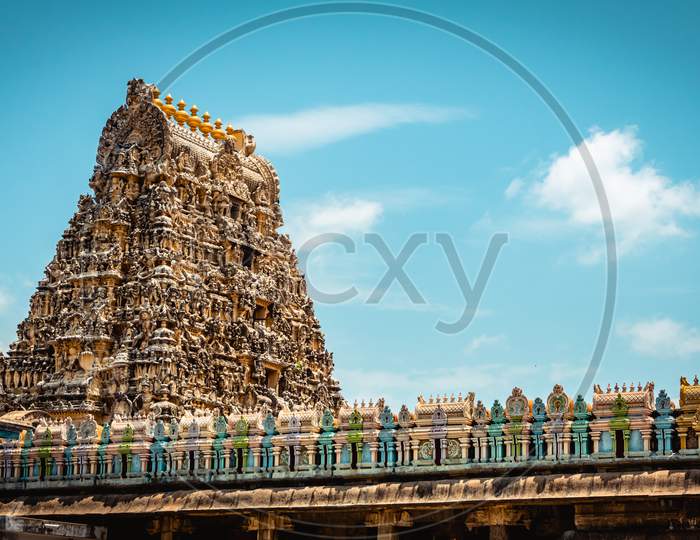 The Great Ekambareswarar Temple, Earth Linga Kanchipuram, Tamil Nadu, South India - Religion and Worship scenario image. The Famous Hindu God Temple, Indias Best Tourism Place