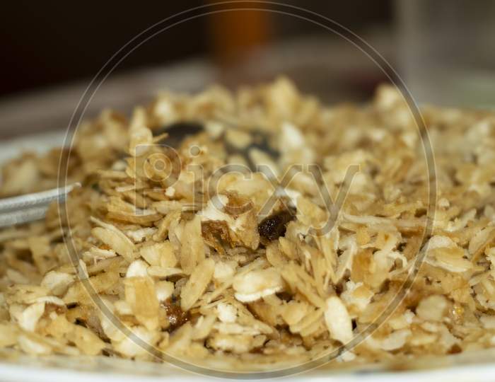 Sweet Aval Nanachathu Or Sweetened Rice Flakes Poha