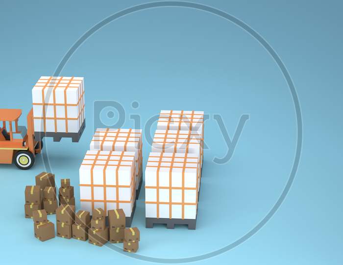Cargo Package And Cardboard Box For Delivery Service 3D Render Illustration