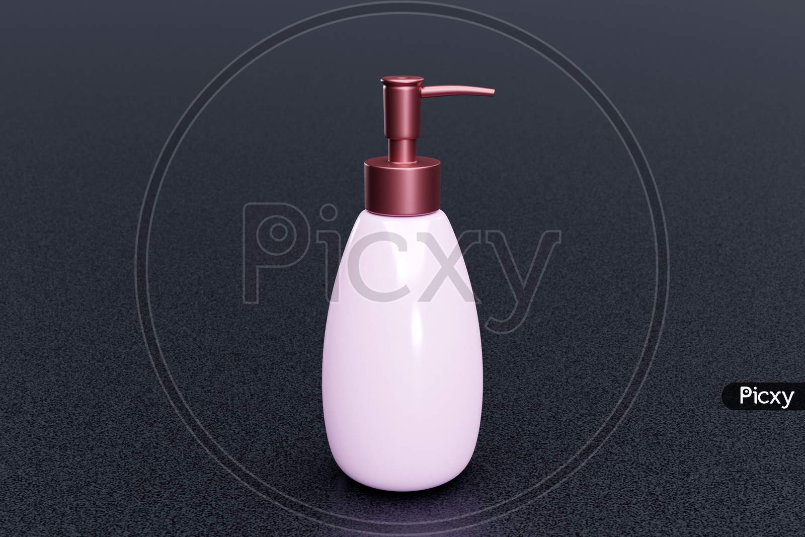 White Cosmetic Bottle Dispenser Pump With Oval Container From Closeup Angle. 3D Illustration Isolated On Black Background.