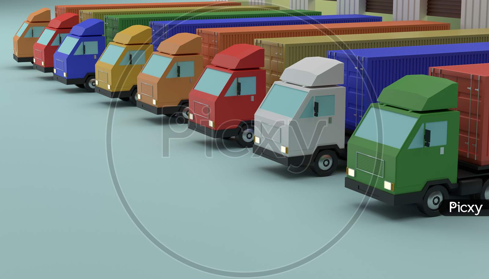 Container Trucks At Storehouse 3D Render Illustration