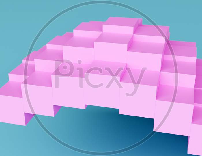 3D Illustration Of An Unusual Pink Geometric Wave From A Cube On A Blue Isolated Background