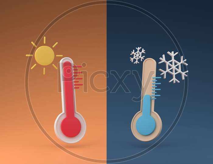 Temperature Contrast Minimal Thermometer 3D Render Illustration
