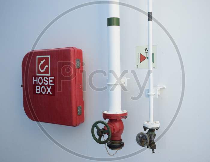 fire hose box with water and air hydrants