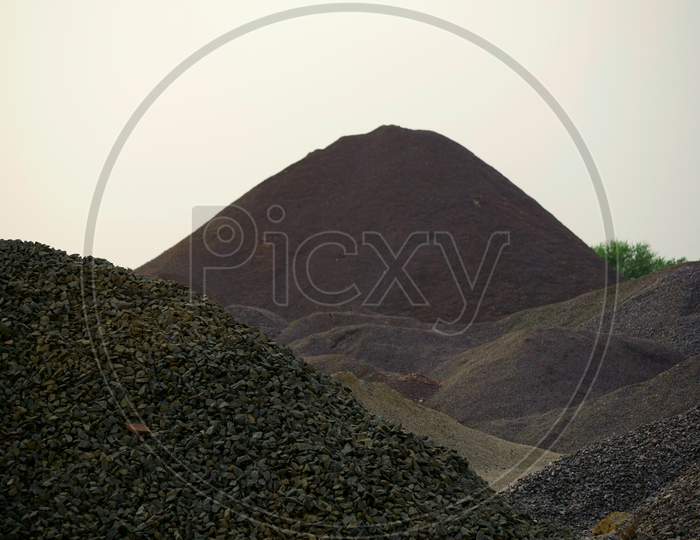 Concrete Raw Material Stock Presented At Sky Background.