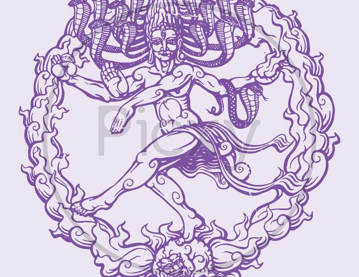 Sketch of Lord Shiva and symbols outline editable illustration