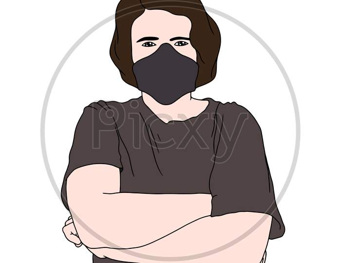 Illustration Of People With Mask On White Background. Vector Illustration Of People In Mask For Your Covid-19 Projects.