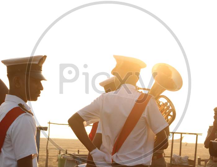 Chennai, Tamilnadu, India - January 26 2020 : Indian Scouts Or School Students Ready For Parading At Chennai Marina Beach On Occasion Of India Republic Day