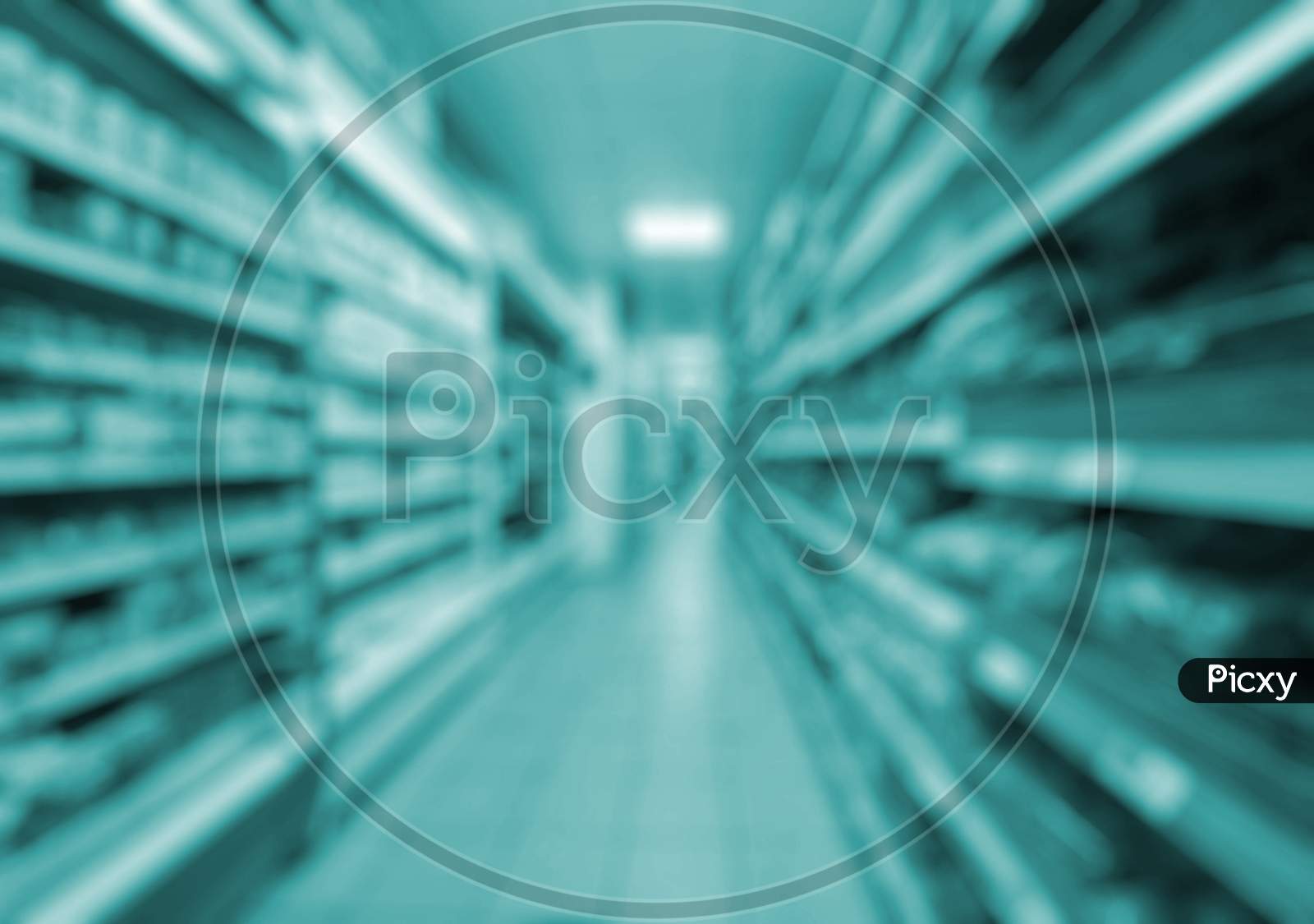 Blurred Teal Supermarket Aisle