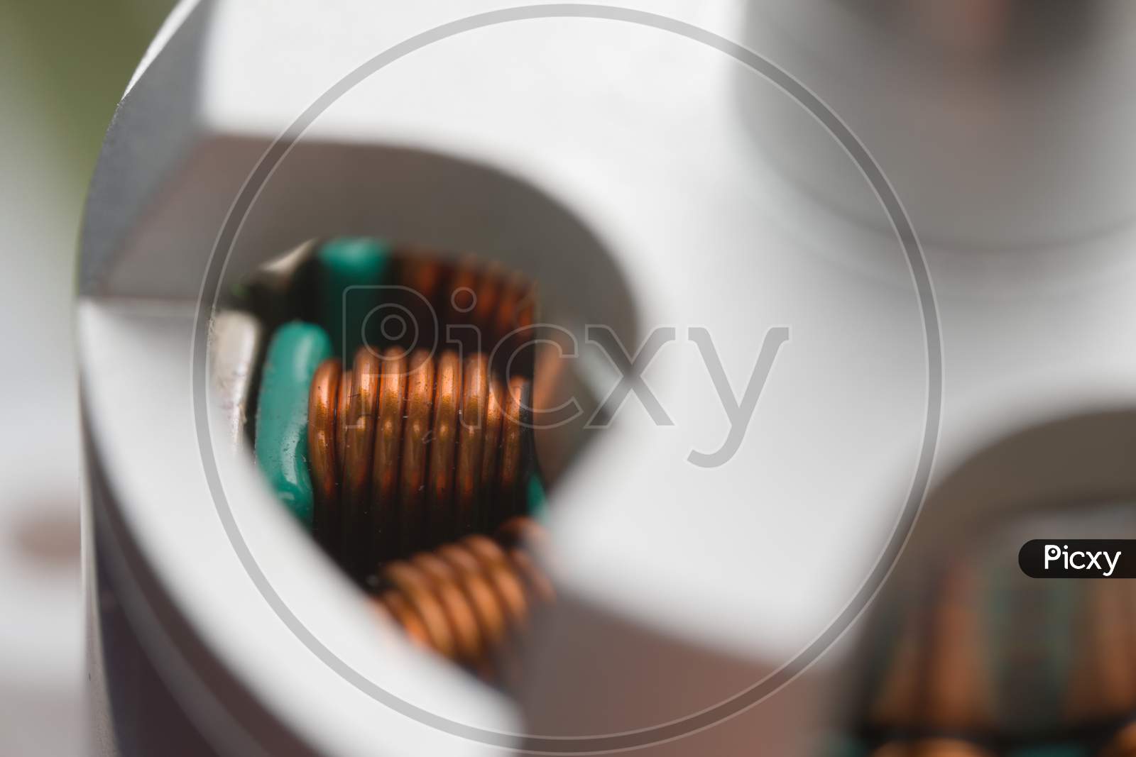 Close Up Of Copper Magnet Coils Of Metal Brushless Drone Motor.