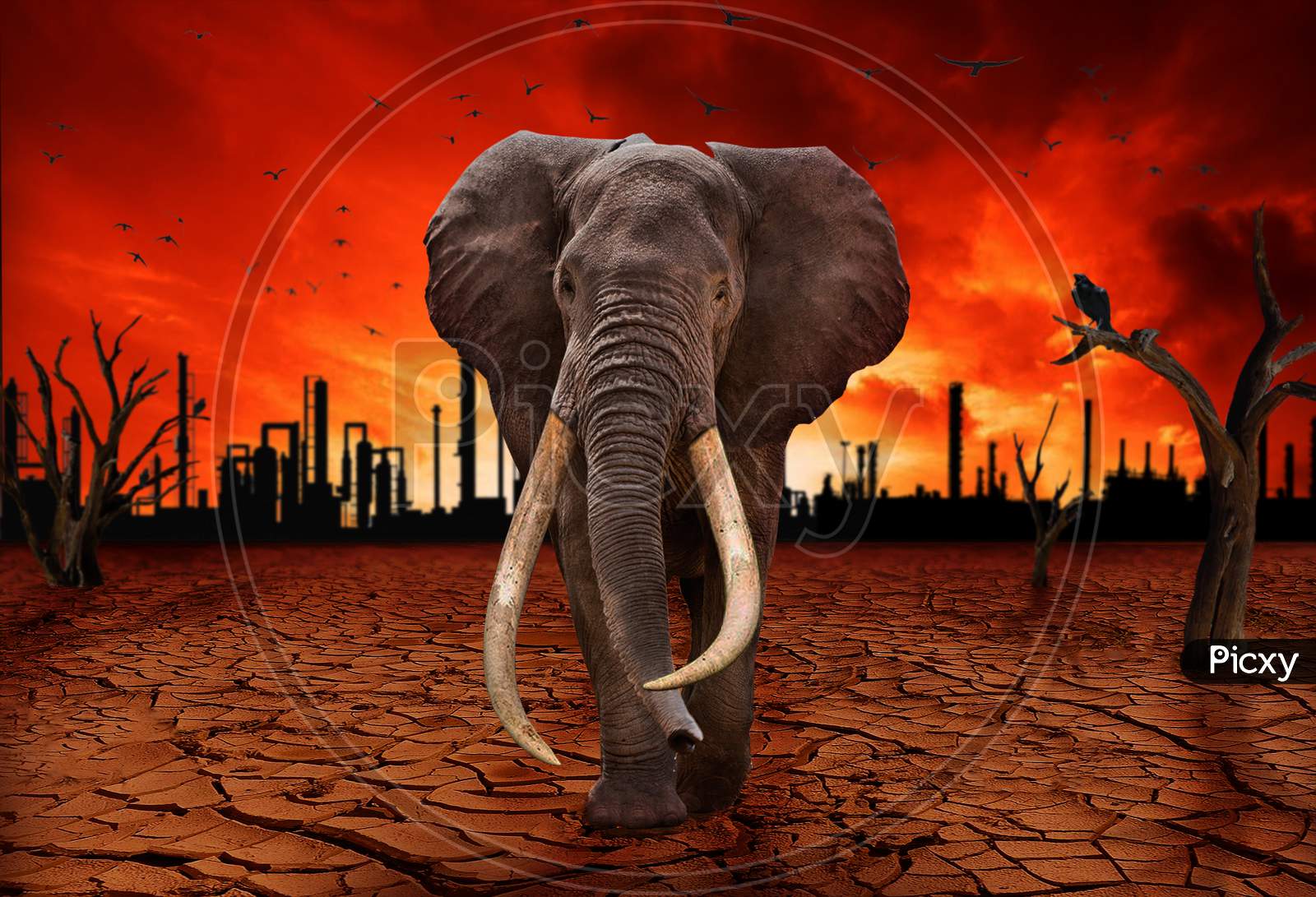 Global warming , animals are fleeing climate change, drought , Elephant