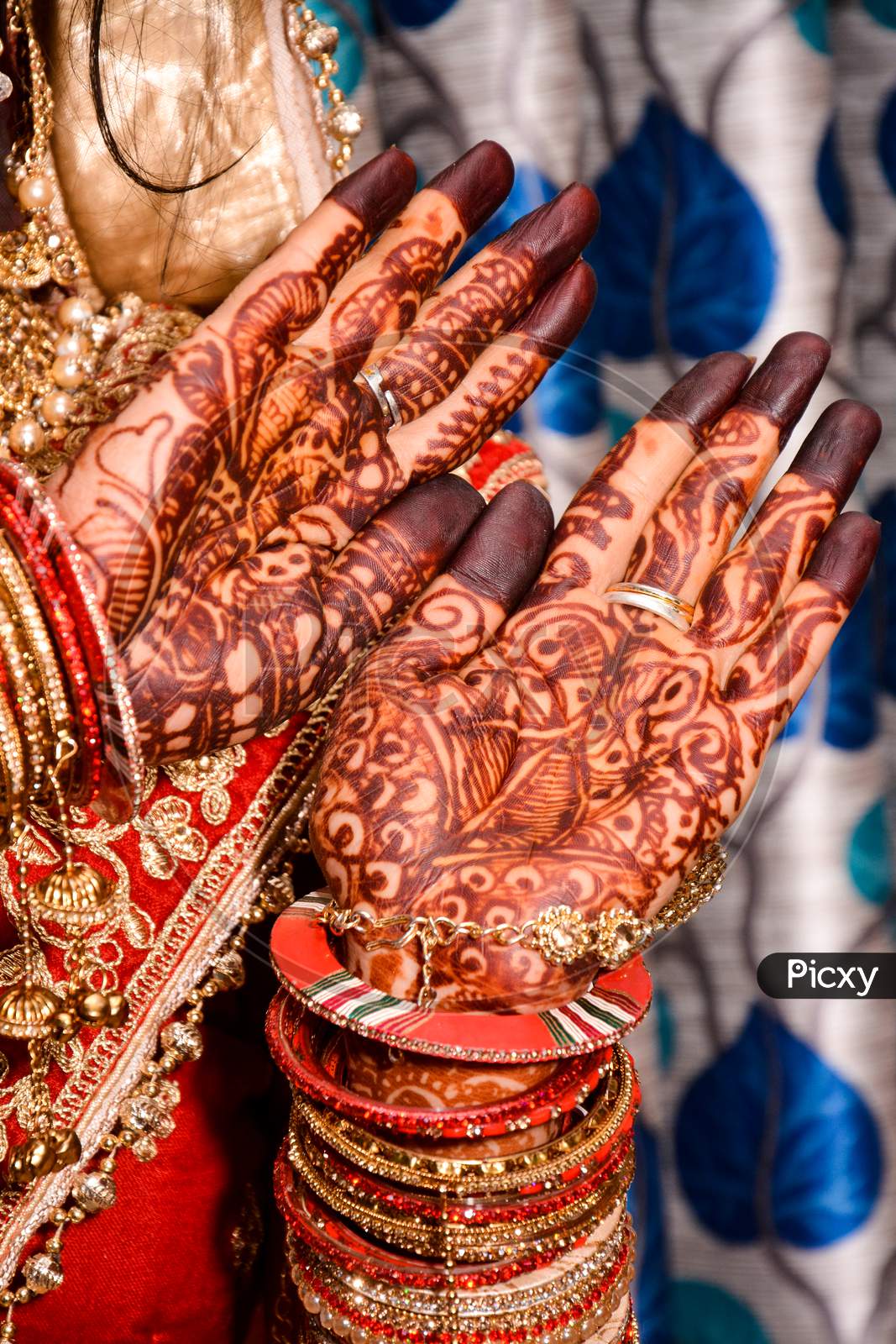 Indian Bride Showing Hands Mehndi Design