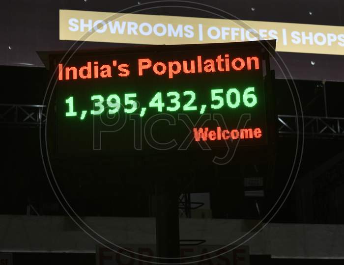 Led Display Displaying The Current Population Of India