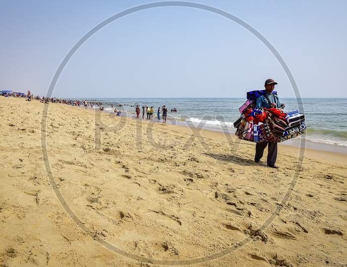 People Enjoying Beach Life Of Puri Beach In Eastern India A Holy Place To Have Fun. February 2020.