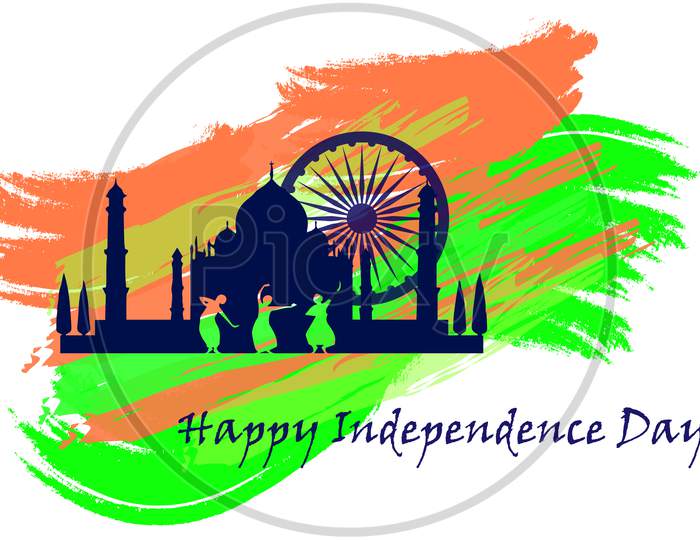 Indian Independence Day greeting card with Ashoka wheel