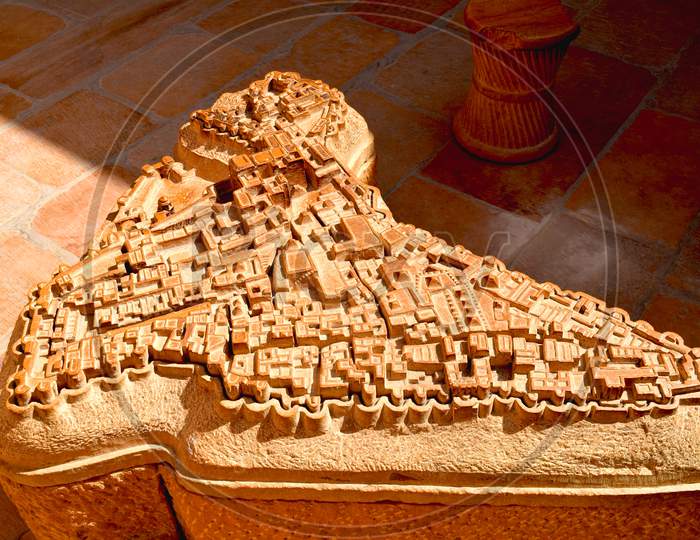 A top view of the miniature castle map of the Jaisalmer Fort, which is a popular attraction there.