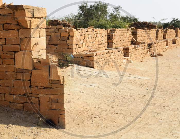 A view of ruins of Kuldhara, which is an abandoned village, close to Jaisalmer, Rajasthan, India.