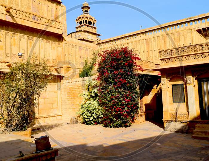 A view of the mansions and different areas within the fort of Jaisalmer, Rajasthan.