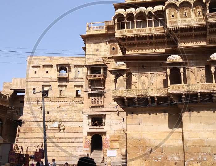 A view of the mansions and different areas within the fort of Jaisalmer, Rajasthan.