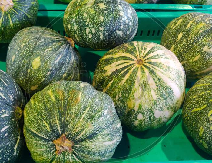 Fresh Green pumpkins in market for selling