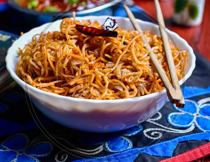 A Bowl Of Spicy Indian Schezwan Noodles.