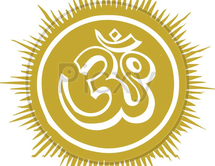 Sketch Hindu God Om Rising From Sun Symbol Outline And Silhouette Editable Illustration