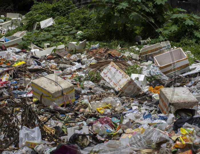 15Th August, 2021, Kolkata, West Bengal, India: Dump Of Garbage At Road Side Polluting Badly.
