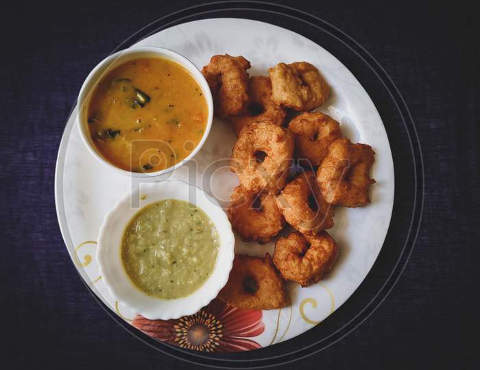 Medu Vada Or Sambar Vada, A Popular South Indian Food
